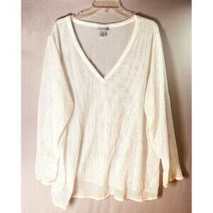 Catherines Mesh Blouse Womens Plus Sz 2X -22-24W White V-Neck Bikini Top Cover